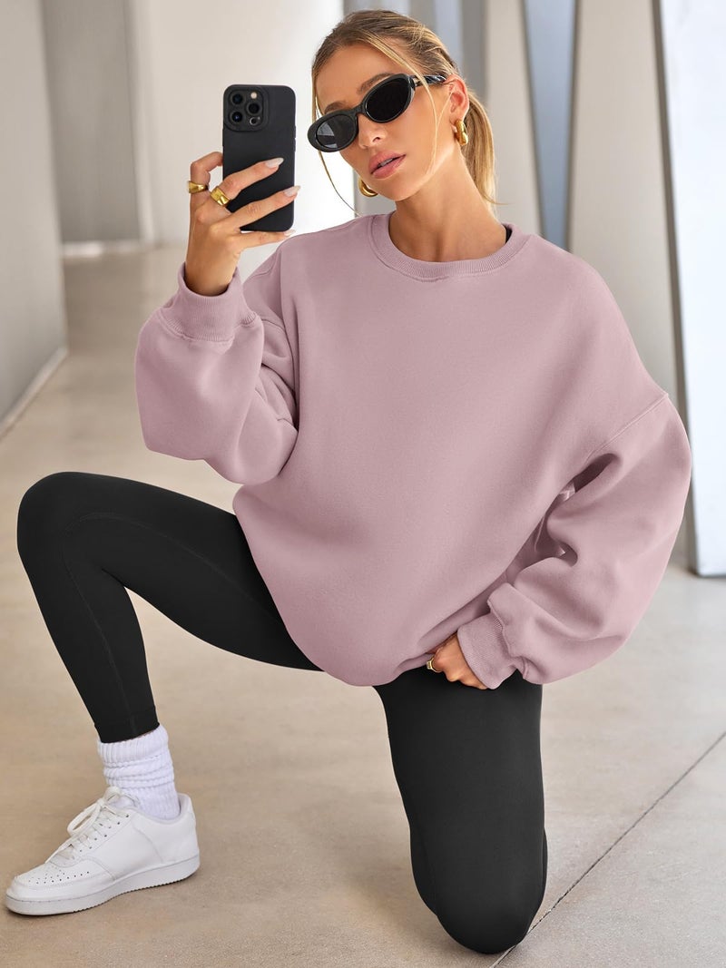 EFAN Womens Sweatshirts Hoodies Oversized Sweaters Crewneck Fleece Casual Tops Basic Comfy Fall Fashion Clothes 2026 Plus Size Maternity Workout Lounge Wear Winter Outfits DarkPink M - Image 2