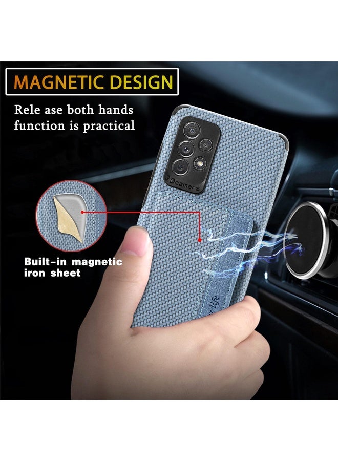 Case Cover For Samsung Galaxy A52 5G / 4G Carbon Fiber Magnetic Card Bag TPU+PU Shockproof Back Cover Case with Holder & Card Slot & Photo Frame(Blue)