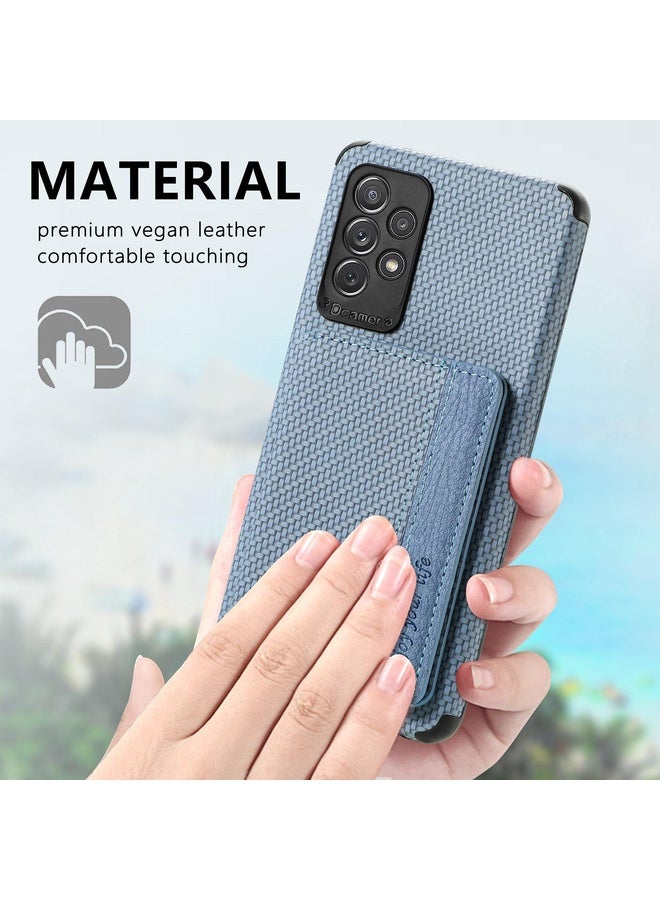 Case Cover For Samsung Galaxy A52 5G / 4G Carbon Fiber Magnetic Card Bag TPU+PU Shockproof Back Cover Case with Holder & Card Slot & Photo Frame(Blue)