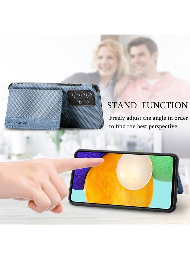 Case Cover For Samsung Galaxy A52 5G / 4G Carbon Fiber Magnetic Card Bag TPU+PU Shockproof Back Cover Case with Holder & Card Slot & Photo Frame(Blue)