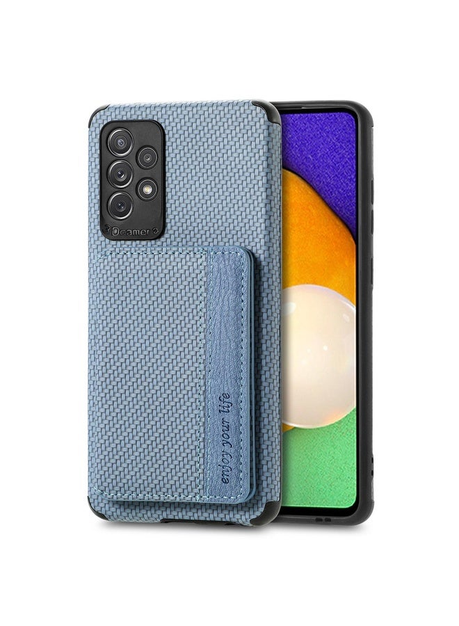Case Cover For Samsung Galaxy A52 5G / 4G Carbon Fiber Magnetic Card Bag TPU+PU Shockproof Back Cover Case with Holder & Card Slot & Photo Frame(Blue)