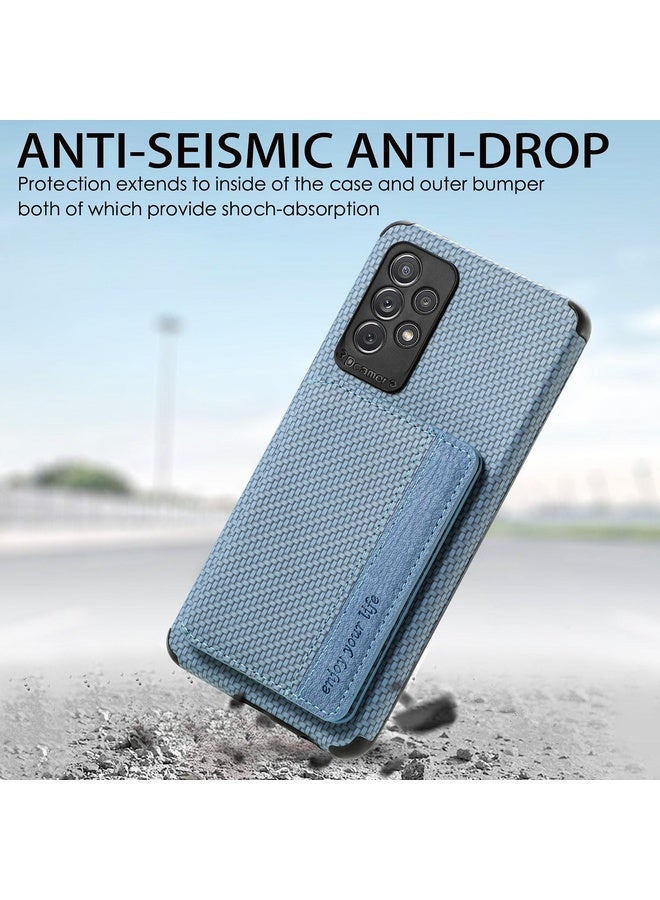 Case Cover For Samsung Galaxy A52 5G / 4G Carbon Fiber Magnetic Card Bag TPU+PU Shockproof Back Cover Case with Holder & Card Slot & Photo Frame(Blue)