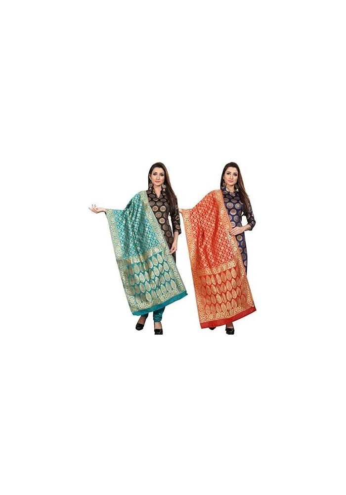 JENNY DESIGNER شال باناراسي حرير مطبوع تقليدي للنساء - Image 4
