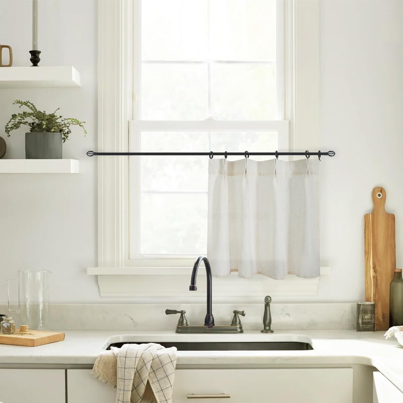 Lino Rosa Basement Window Curtains,Small 12 Inch Length Sheer Semi Privacy Cafe Linen Pinch Pleated Tiny Curtains for Kitchen Top of Window Door - Image 1