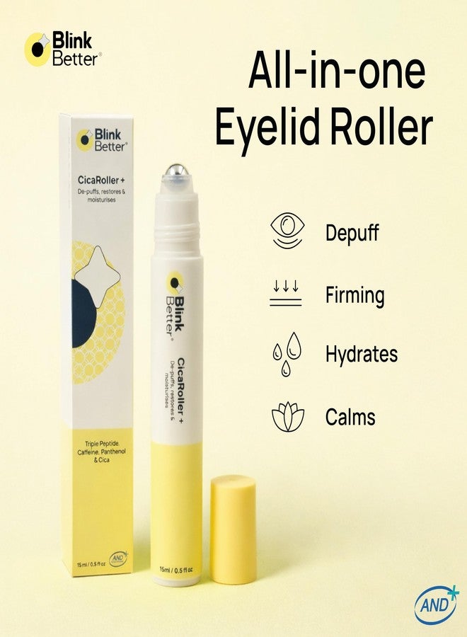 BlinkBetter CicaRoller+ Depuffing Eye Roller Serum for Eyelids and Under Eyes – Cooling Rollerball with 2.5% Caffeine, Peptides, Cica & Panthenol, Hydrates, Soothes and Smooths Puffy Eyes, 15 ml - Image 2