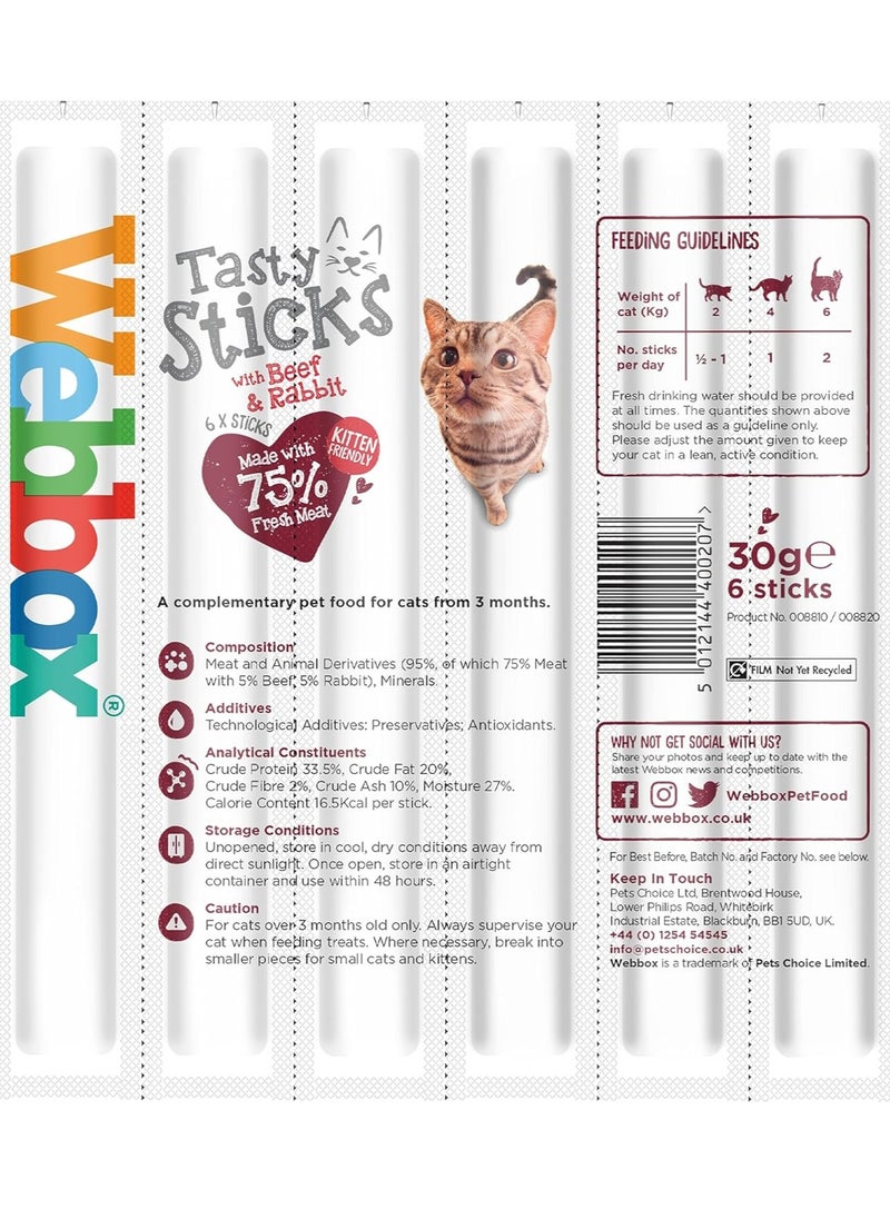Webbox - Delicious cat treats with beef and rabbit flavor Suitable for kittens Wheat and grain free Artificial color free Pack of 25 pieces x 6 pieces - Image 1