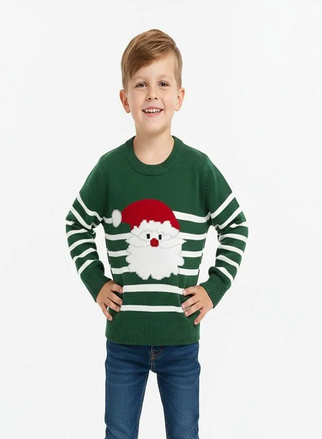 babyqlo Kids Green Santa Claus Striped Christmas Sweater