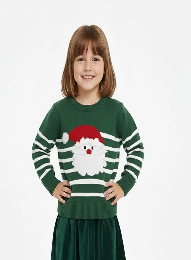 babyqlo Kids Green Santa Claus Striped Christmas Sweater