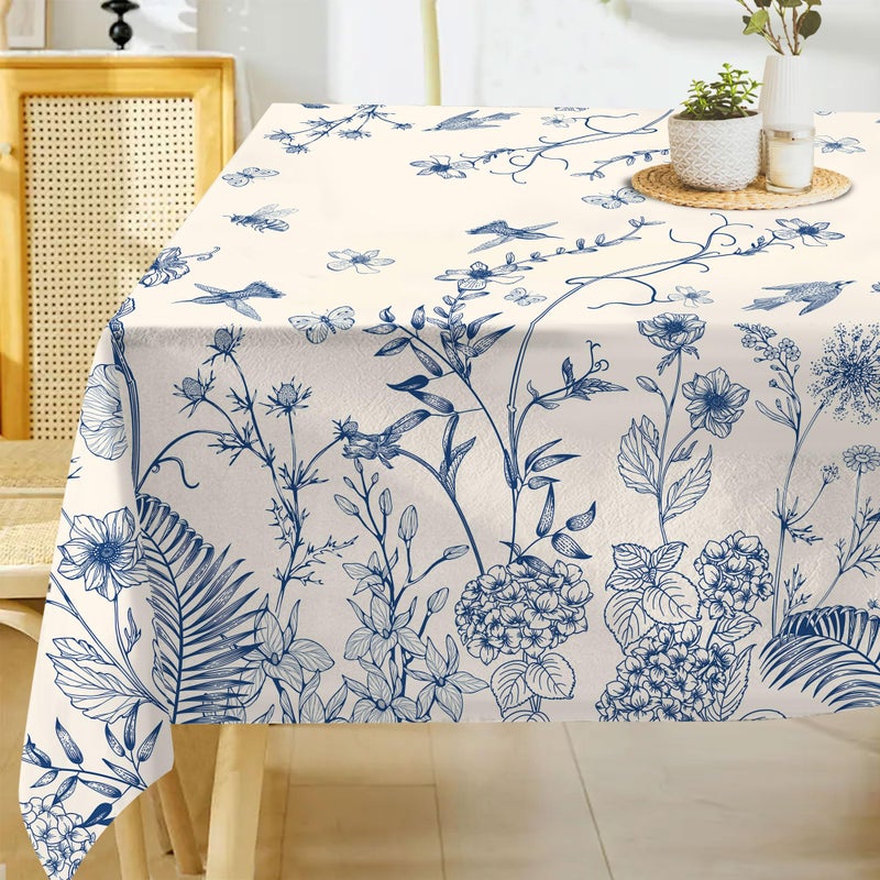 Hexagram Floral Tablecloth 60x84 Inches Rectangle Spring Flower Table Cloth Stain Resistance Restaurant, Picnic, Indoor Outdoor Decoration Dining - Image 1