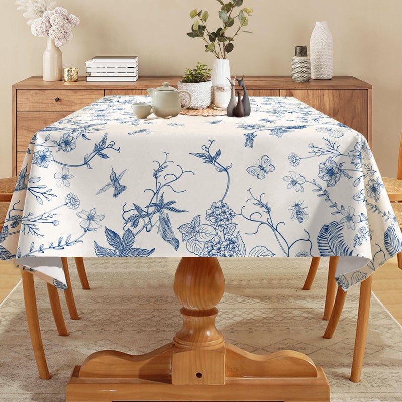 Hexagram Floral Tablecloth 60x84 Inches Rectangle Spring Flower Table Cloth Stain Resistance Restaurant, Picnic, Indoor Outdoor Decoration Dining - Image 2