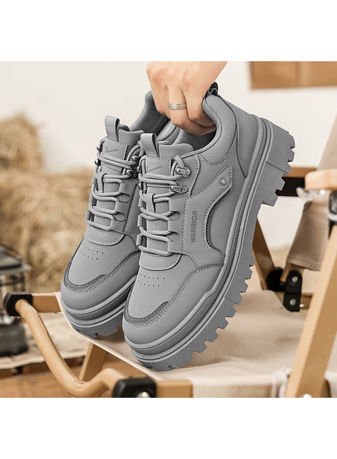 Pull Back Warrior Men's Work Shoes Autumn Winter New Low-top Martin Boots Casual Shoes Wbn-2344 Gray Size 39 - Image 1