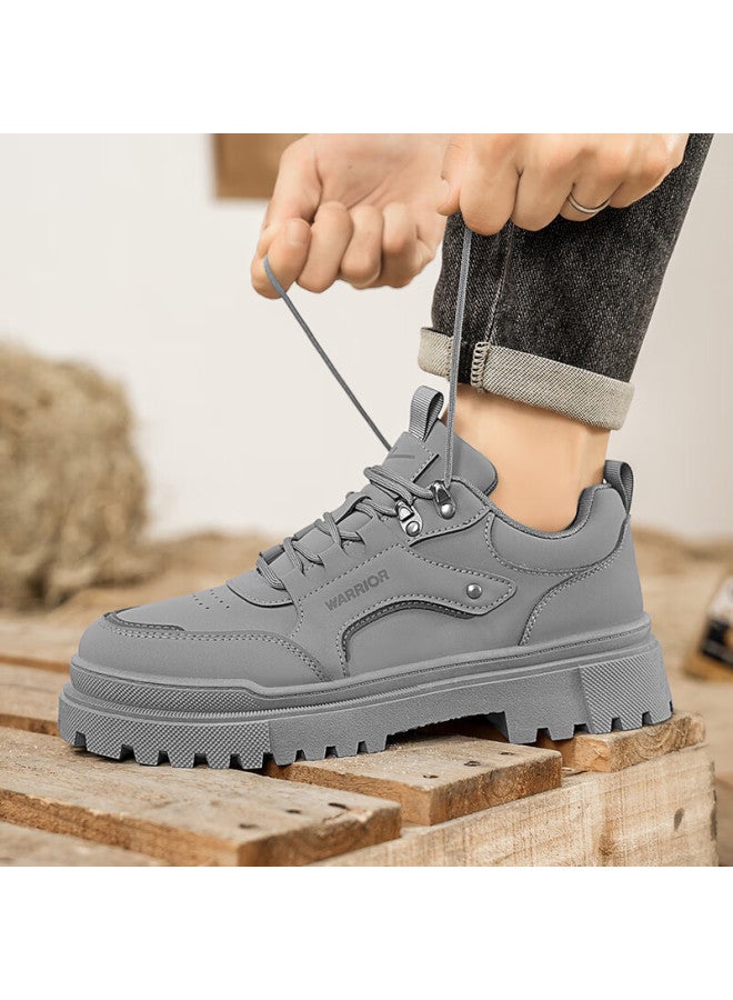 Pull Back Warrior Men's Work Shoes Autumn Winter New Low-top Martin Boots Casual Shoes Wbn-2344 Gray Size 39 - Image 3