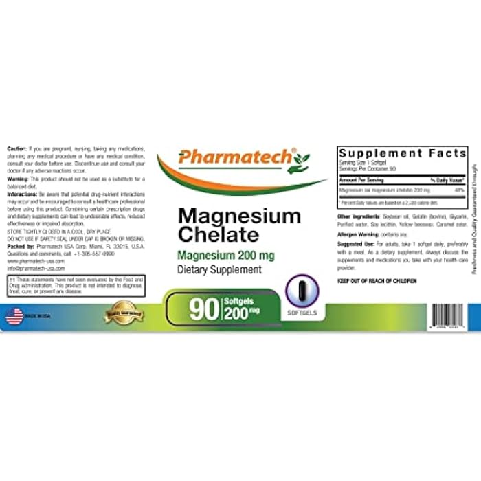PHARMATECH Magnesium Chelate 200 mg, Glycinate, High Absorption Magnesium, 100% Chelated, Better Sleep, Stress Relief, Improve Energy, for Women and Men, 90 Softgels, By Pharmatech ® - Image 3