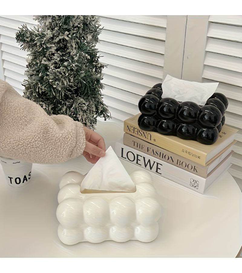 Cloud Shaped Glossy Plastic Tissue Box White Milk White Bubble Decorative Square Storage for Living Room Bedroom Bathroom Coffee Table Space Saving Tissue Holder - Image 5