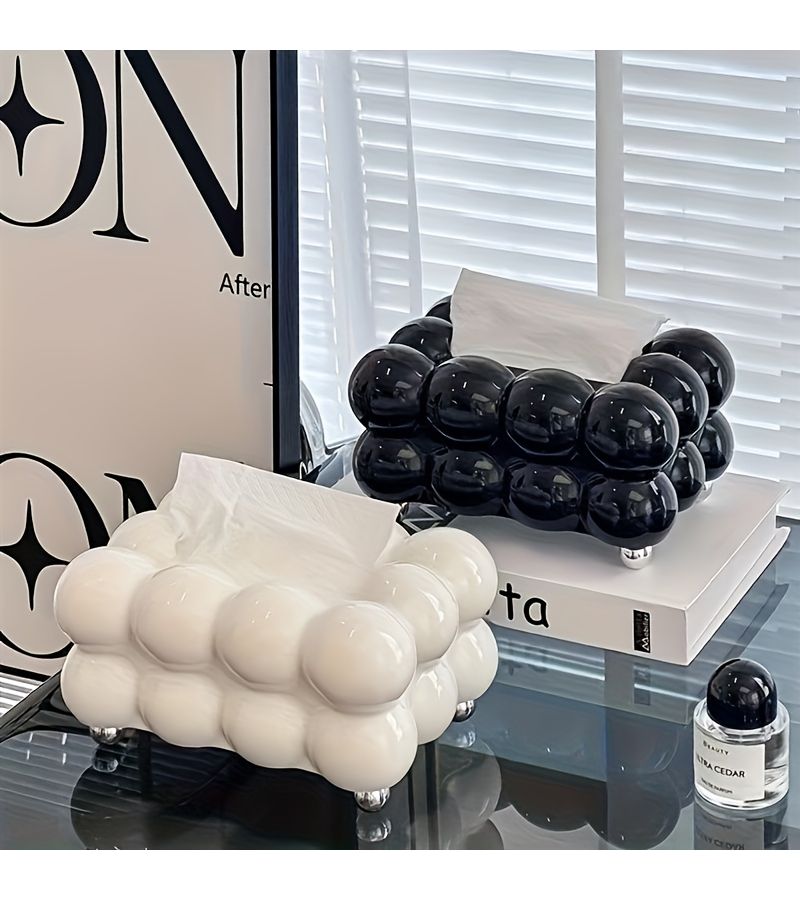 Cloud Shaped Glossy Plastic Tissue Box White Milk White Bubble Decorative Square Storage for Living Room Bedroom Bathroom Coffee Table Space Saving Tissue Holder - Image 2