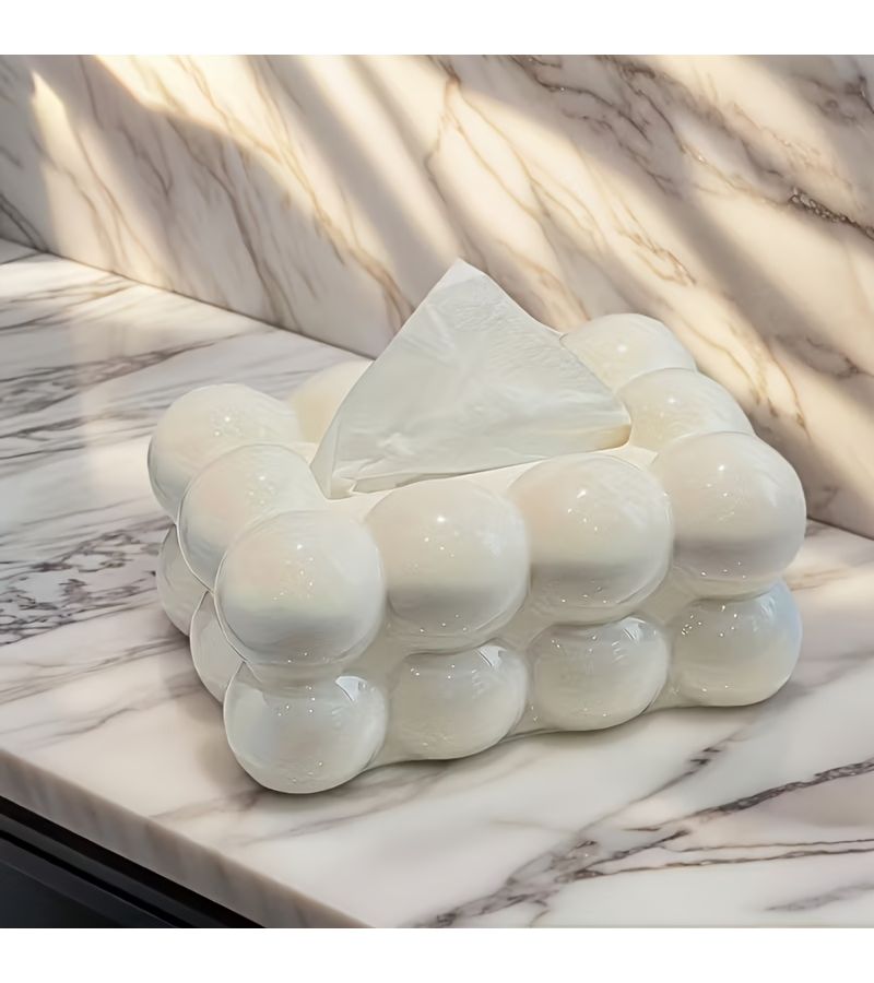 Cloud Shaped Glossy Plastic Tissue Box White Milk White Bubble Decorative Square Storage for Living Room Bedroom Bathroom Coffee Table Space Saving Tissue Holder - Image 1