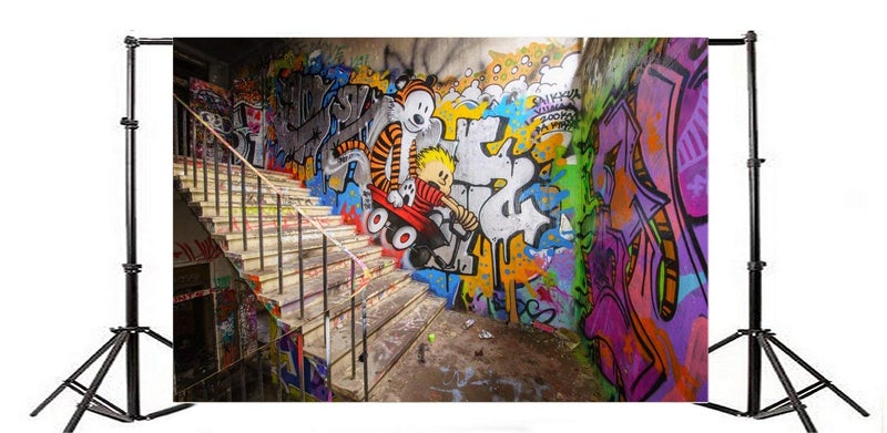 Yeele 10x8ft Urban Street Graffiti Wall Backdrop for Pictures Retro Cartoon 80'S 90'S Fashion Hiphop Style Photography Background Children Kids Adult Photo Booth Shoot Vinyl Studio Props Y2BK04772 - Image 3