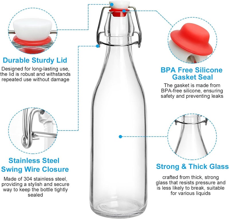 JOBVERT 2 Pack Swing Top Glass Bottles 16oz, Flip Top Glass Bottle with Airtight Lid for Fermentation, Kombucha, Mead, Vanilla Extract, Coquito, Vinegar, Beer, Kefir, Wine, Soda, Juice, Oil for Home Brewing - Image 3