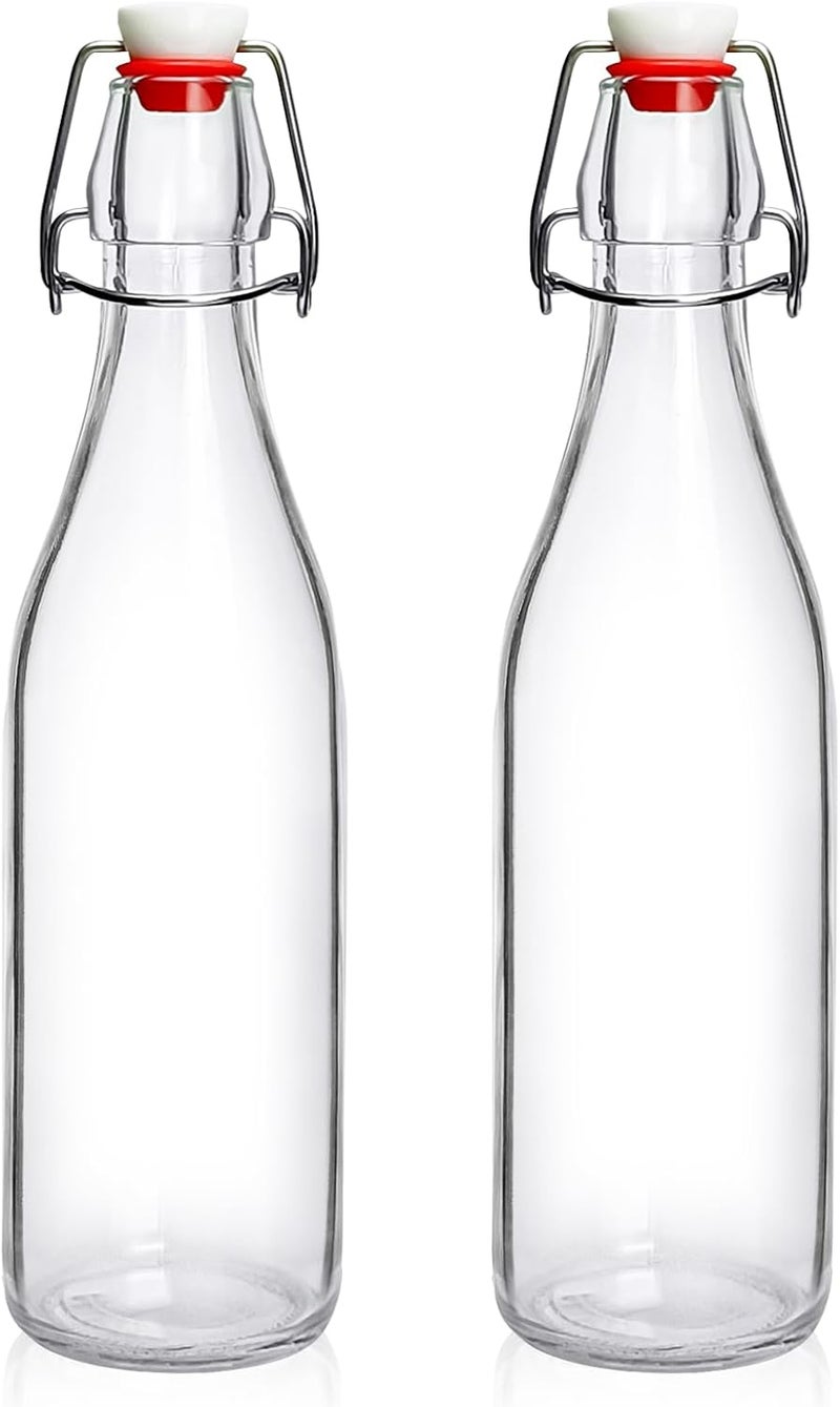 JOBVERT 2 Pack Swing Top Glass Bottles 16oz, Flip Top Glass Bottle with Airtight Lid for Fermentation, Kombucha, Mead, Vanilla Extract, Coquito, Vinegar, Beer, Kefir, Wine, Soda, Juice, Oil for Home Brewing - Image 1