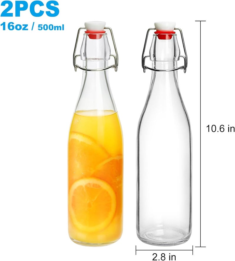 JOBVERT 2 Pack Swing Top Glass Bottles 16oz, Flip Top Glass Bottle with Airtight Lid for Fermentation, Kombucha, Mead, Vanilla Extract, Coquito, Vinegar, Beer, Kefir, Wine, Soda, Juice, Oil for Home Brewing - Image 2