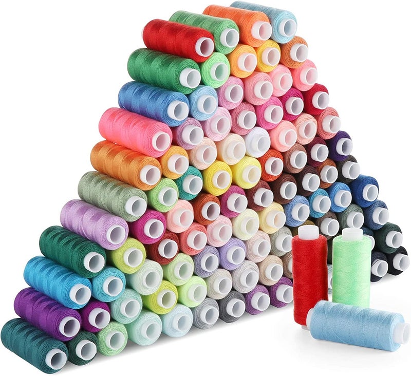 ilauke Sewing Thread Set 100 Colour Polyester Thread Kit with 10 Sewing Needles 2 Needle Threader Yarn Scissors Stripper and Pearl Needle for Hand or Machine Sewing