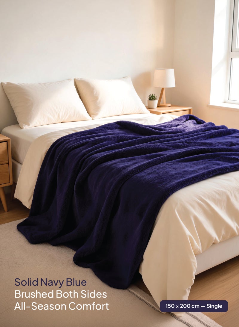 Elega Decor Flannel Blanket – Single (150x200 cm) – Solid Navy Blue | Ultra-Soft, Premium Brushed Polyester, All-Season Comfort - Image 2