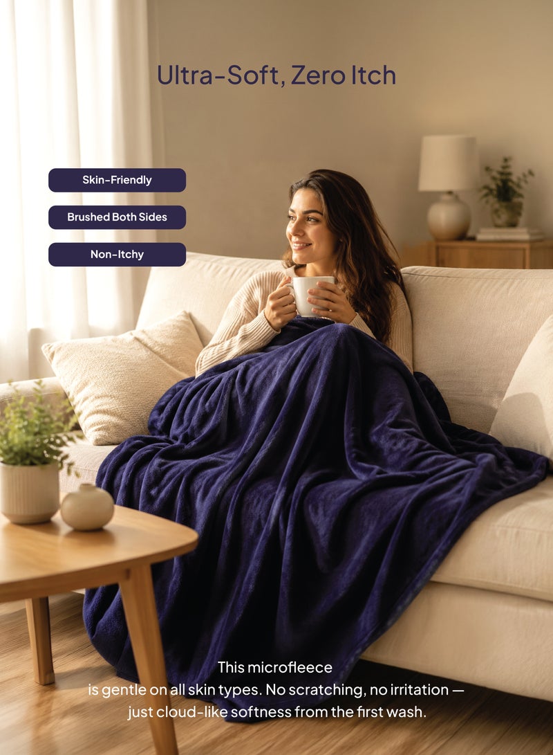 Elega Decor Flannel Blanket – Single (150x200 cm) – Solid Navy Blue | Ultra-Soft, Premium Brushed Polyester, All-Season Comfort - Image 3