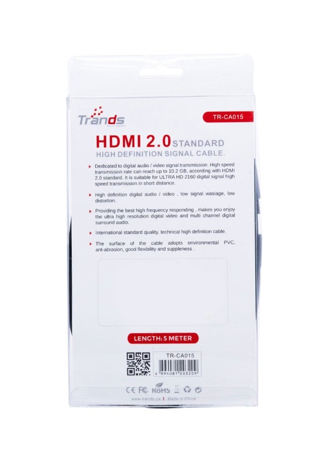 Trands - Flat Hdmi 4K Gold Plated Cable 5 Metre - Image 1