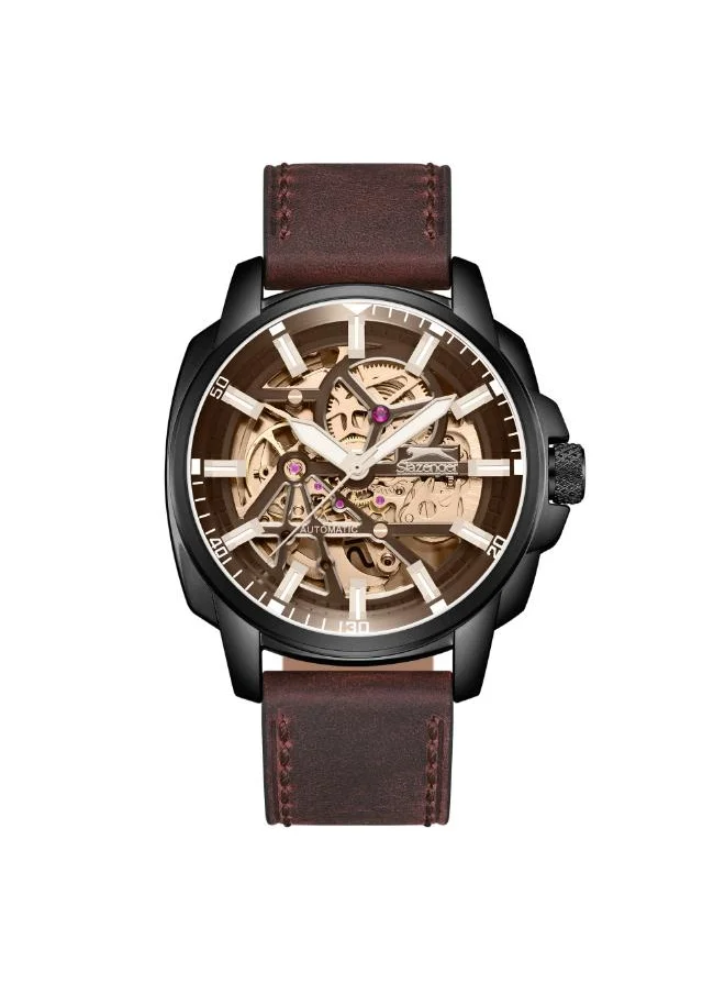 Slazenger SLAZENGER SL.9.2409.1.06 Men's Automatic  Display Watch & Leather Strap Dark Brown