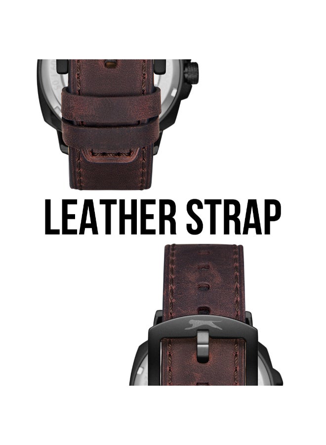 سلازنجر ساعة رجالية أوتوماتيكية بشاشة مع حزام جلد بني داكن - Image 5