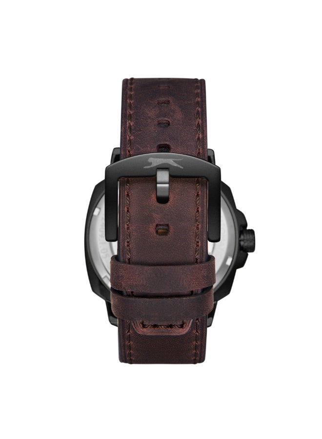 سلازنجر ساعة رجالية أوتوماتيكية بشاشة مع حزام جلد بني داكن - Image 2