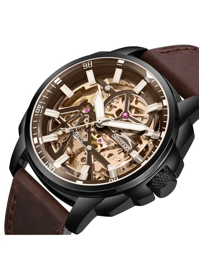 Slazenger Men's Automatic  Display Watch With Dark Brown Leather Strap - SL.9.2409.1.06