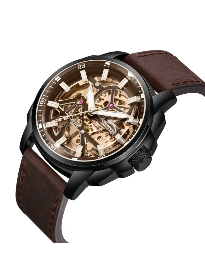 Slazenger Men's Automatic  Display Watch With Dark Brown Leather Strap - SL.9.2409.1.06