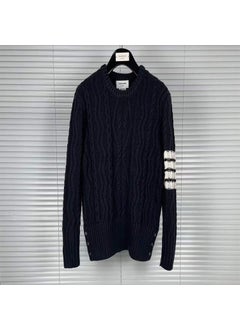 Generic Autumn/Winter New Round Neck Wool Sweater For Men And Women Casual Fashionable Loose Fit Four Button Pullover Top Navy  - Image 1