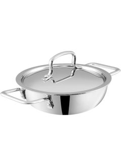 VINOD Vinod Platinum Triply Stainless Steel Extra Deep Kadai/Kadhai with Stainless Steel Lid - 1.2 Litres, 18 CM, VTK018, Cooking Pot, Frypan, Casserole  - Image 1
