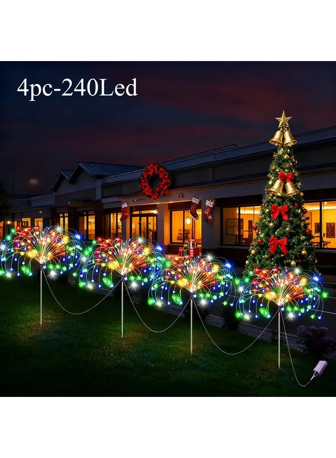 240 مصباح LED 4 قطع أضواء الألعاب النارية الشمسية متعددة الألوان 8 أوضاع مستشعر ذكي ديكور خارجي للحدائق - Image 1