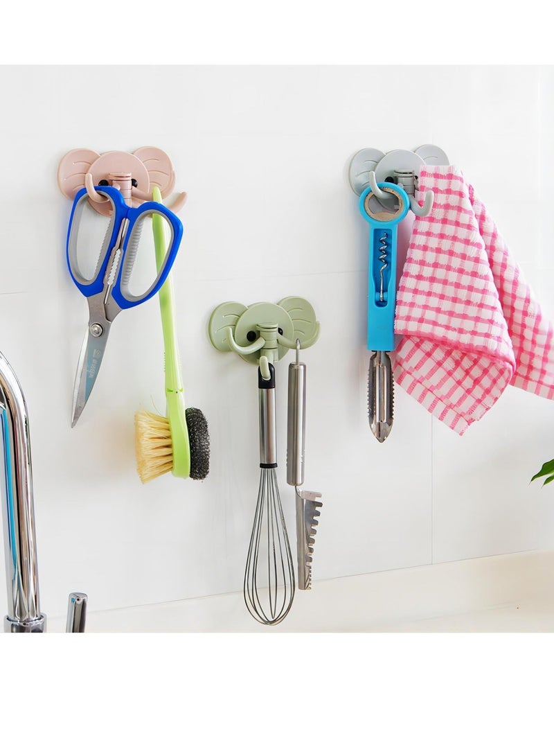 9pcs Elephant Swivel Adhesive Hooks Self Adhesive Hooks Decorative and Durable Wall Hangers for Hanging Key Towel Hooks No Punching Required Extra Large Load-bearing Three Colors x3 - Image 3