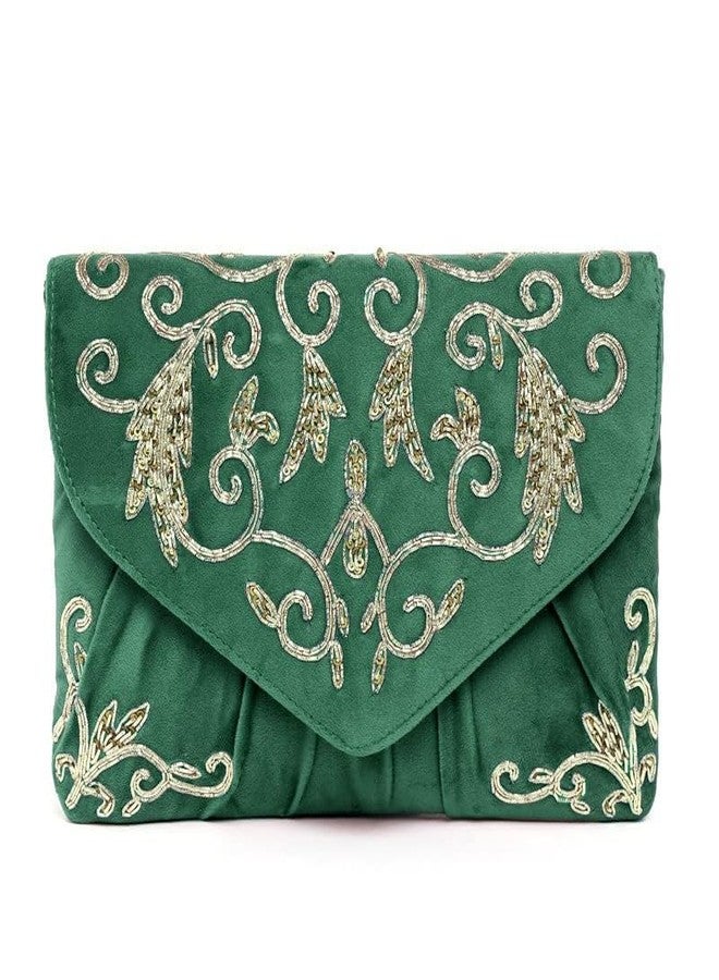 Aheli Green Clutch Purses Gift for Women Handmade Evening Handbags Bridal Clutch - Image 2