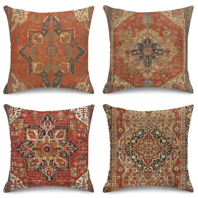 THROW PILLOW COVERS HOME DECOR SET OF 4 PILLOW CASES DECORATIVE 18 X 18 INCHES CUSHION COUCH SOFA PILLOWCASES TURKEY KILIM ANCIENT ANTIQUE