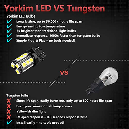 Yorkim 3157 LED Light Bulbs White Super Bright, 3056 3156 3156A 3057 4057 3157 4157 T25 LED Bulbs for Brake Lights, Backup Reverse Lights, Reverse Tail Lights - Pack of 4 - Image 3