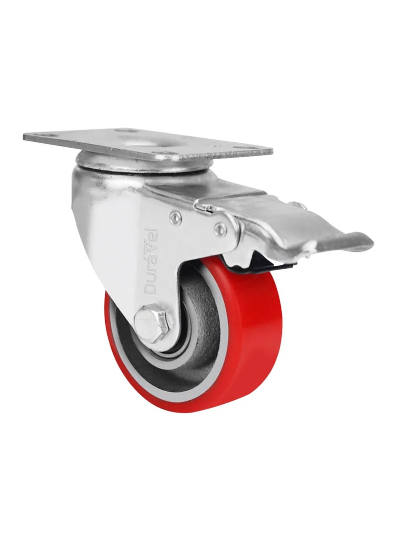 درافل عجلات دورافيل البولي يوريثان (PU) الصامتة - مجموعة من 4 عجلات متينة مزودة بفراملين وعجلتين دوارتين، عجلات صناعية قابلة للقفل للأثاث ومنضدة العمل، مع براغي (أحمر، 3 بوصات) - Image 2