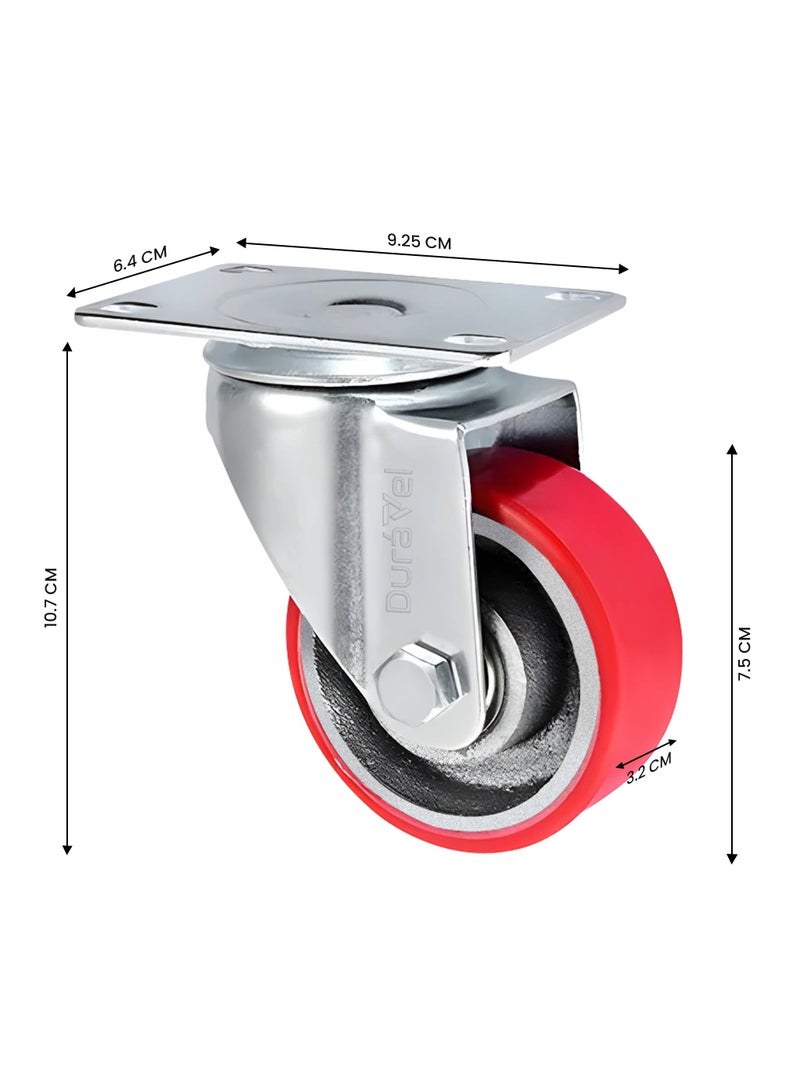 درافل عجلات دورافيل البولي يوريثان (PU) الصامتة - مجموعة من 4 عجلات متينة مزودة بفراملين وعجلتين دوارتين، عجلات صناعية قابلة للقفل للأثاث ومنضدة العمل، مع براغي (أحمر، 3 بوصات) - Image 3