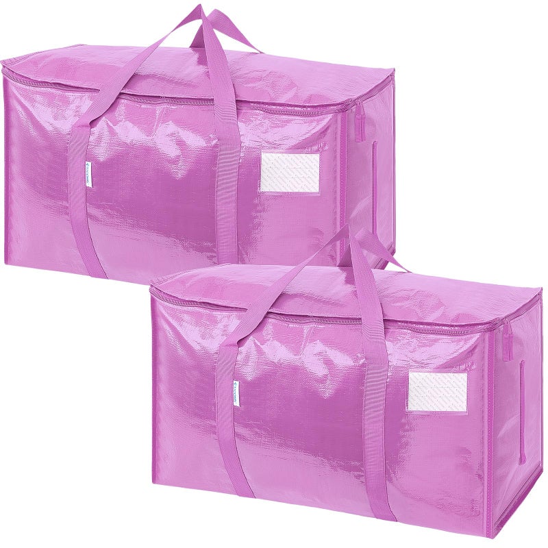TICONN 2 Pack Extra Large Moving Bags Heavy Duty with Zippers & Carrying Handles, Durable Storage Bags Moving Boxes for Closet Organizers and Storage (2 Pack, Pink) - Image 1