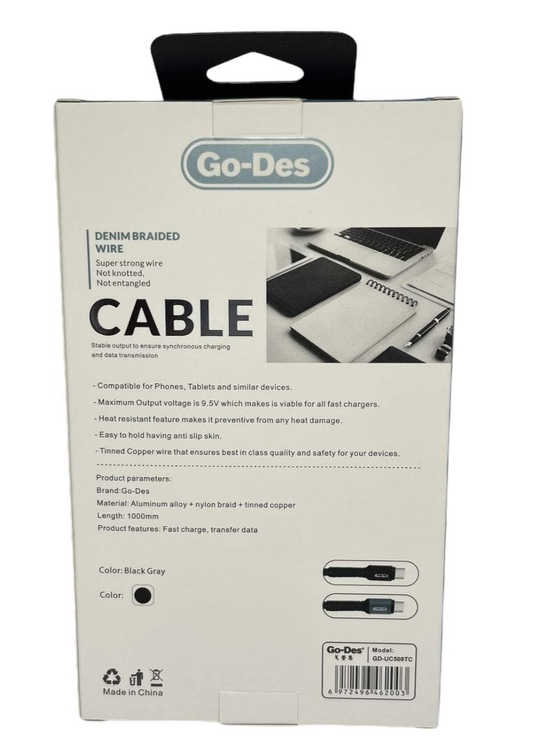 Go-des Type C Mobile Charging Cable (1m, Black) - Image 3
