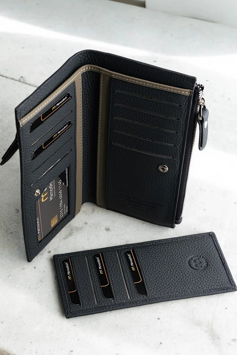 ميموديش First Class Workmanship Luxury Genuine Leather Zippered Special Compartment Leather Card Holder Hand Wallet Leather Men's Wallet