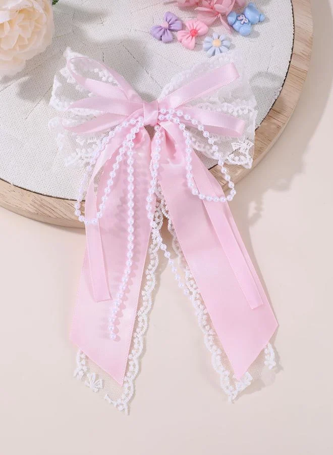 Take Two Girls Pink beads Embellished Bow Hair Clip