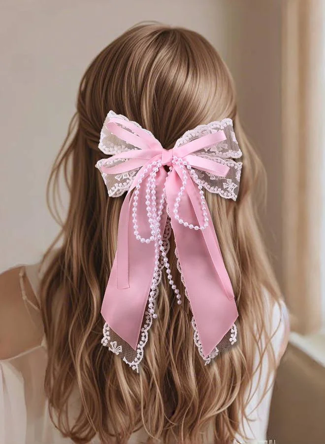 Take Two Girls Pink beads Embellished Bow Hair Clip