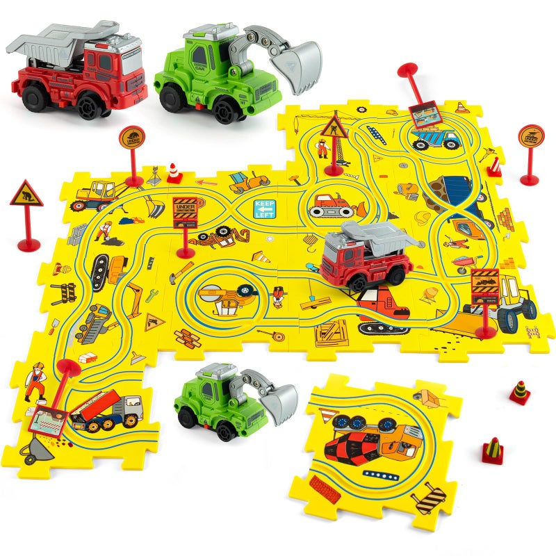YOOYID Plastic Puzzles for Kids Ages 35 with Toy Cars Excavator Dump Truck Toddler Puzzle Track Car Play Set Critical Thinking Educational Toys Toys for 3 4 5 6 Year Old Boys Girls - Image 3
