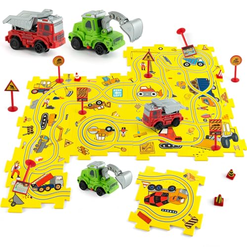 YOOYID Plastic Puzzles for Kids Ages 35 with Toy Cars Excavator Dump Truck Toddler Puzzle Track Car Play Set Critical Thinking Educational Toys Toys for 3 4 5 6 Year Old Boys Girls - Image 1