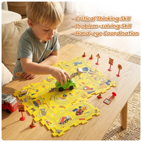 YOOYID Plastic Puzzles for Kids Ages 35 with Toy Cars Excavator Dump Truck Toddler Puzzle Track Car Play Set Critical Thinking Educational Toys Toys for 3 4 5 6 Year Old Boys Girls - Image 5